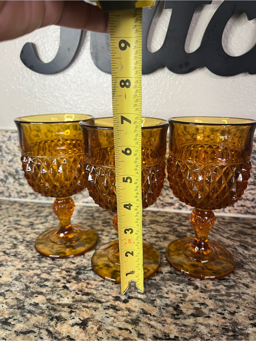 Amber Diamond-Pattern Goblet Set of 3